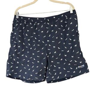 Orvis Navy Dog Print Shorts Casual Lounge Elastic Waist Preppy Coastal